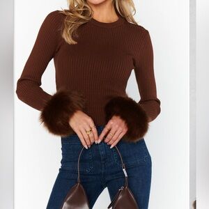 Show me your Mumu Brown Ribbed Top with Faux Fur Cuffs